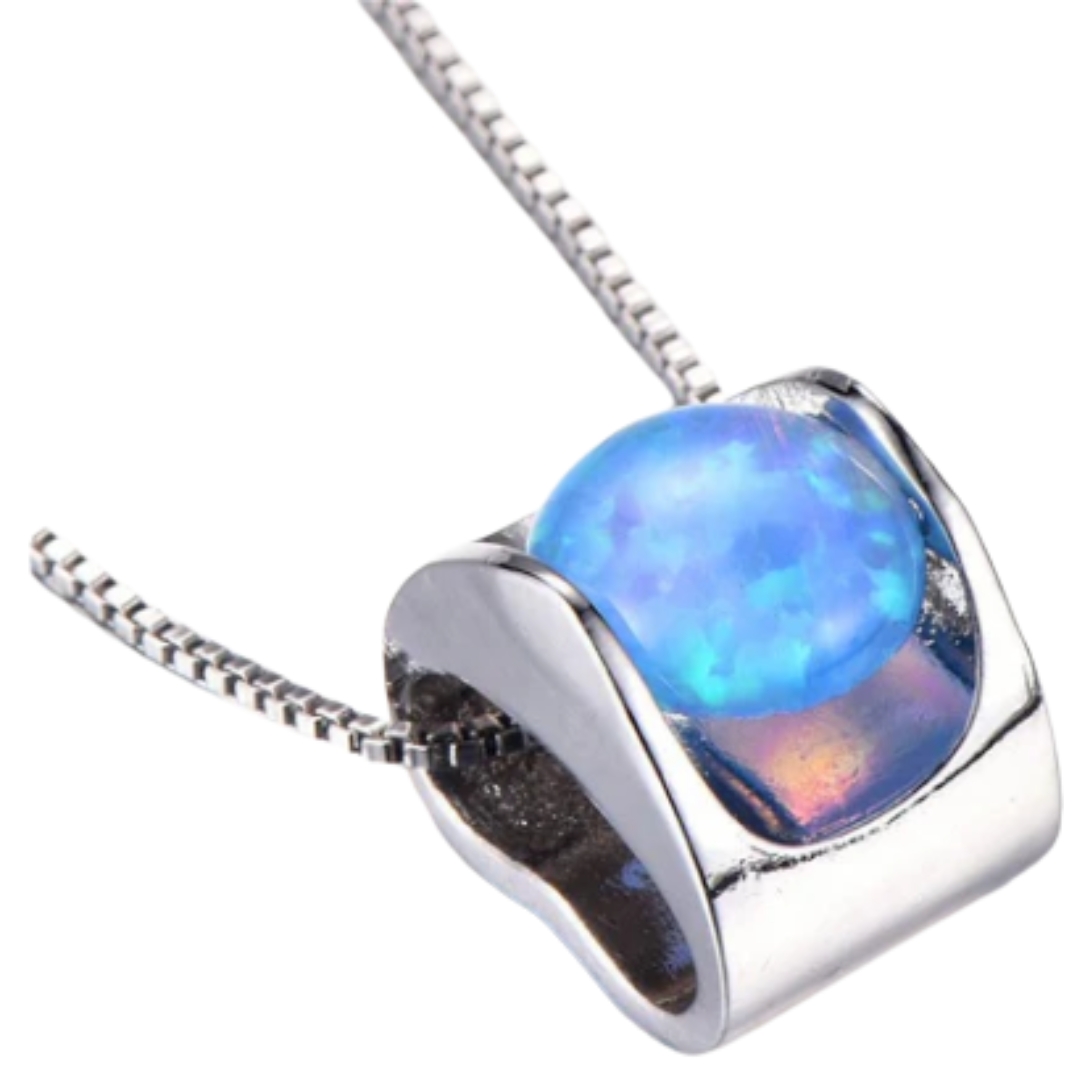 925 Sterling Silver Opal Pendant Necklace